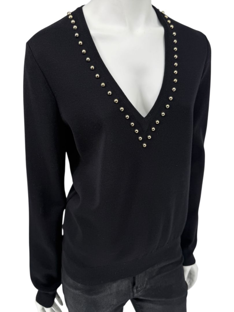 Givenchy Paris Black Wool Studded V-Neck Sweater – Size M