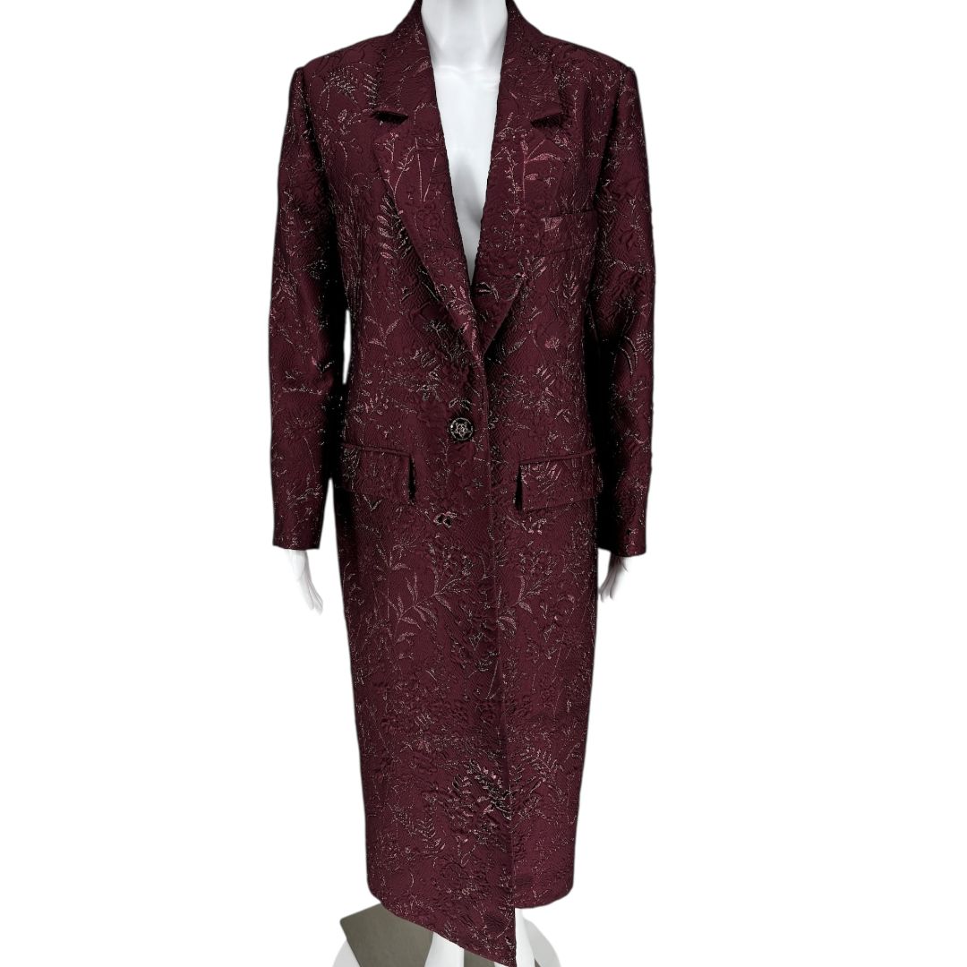 Pamella Roland -Wine Brocade Metallic Floral Dress & Coat Set - Size 8/10