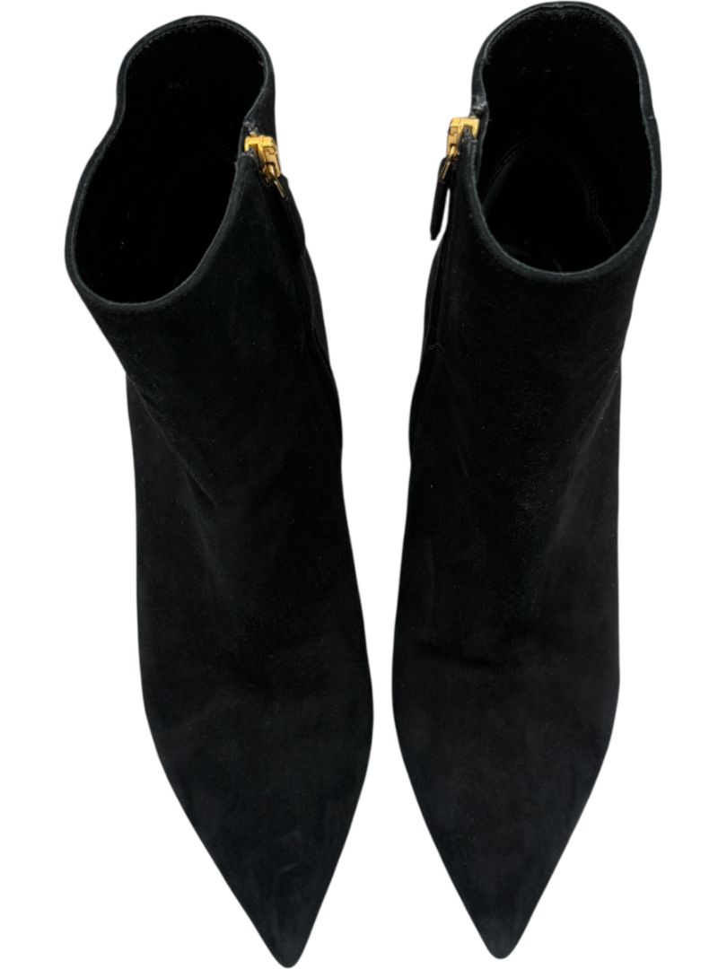 Prada Black Suede Pointed-Toe Booties – Size 39