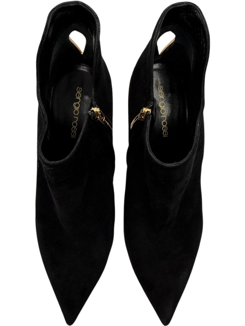 Sergio Rossi Black Suede Sculptural Heel Booties – Size 39.5