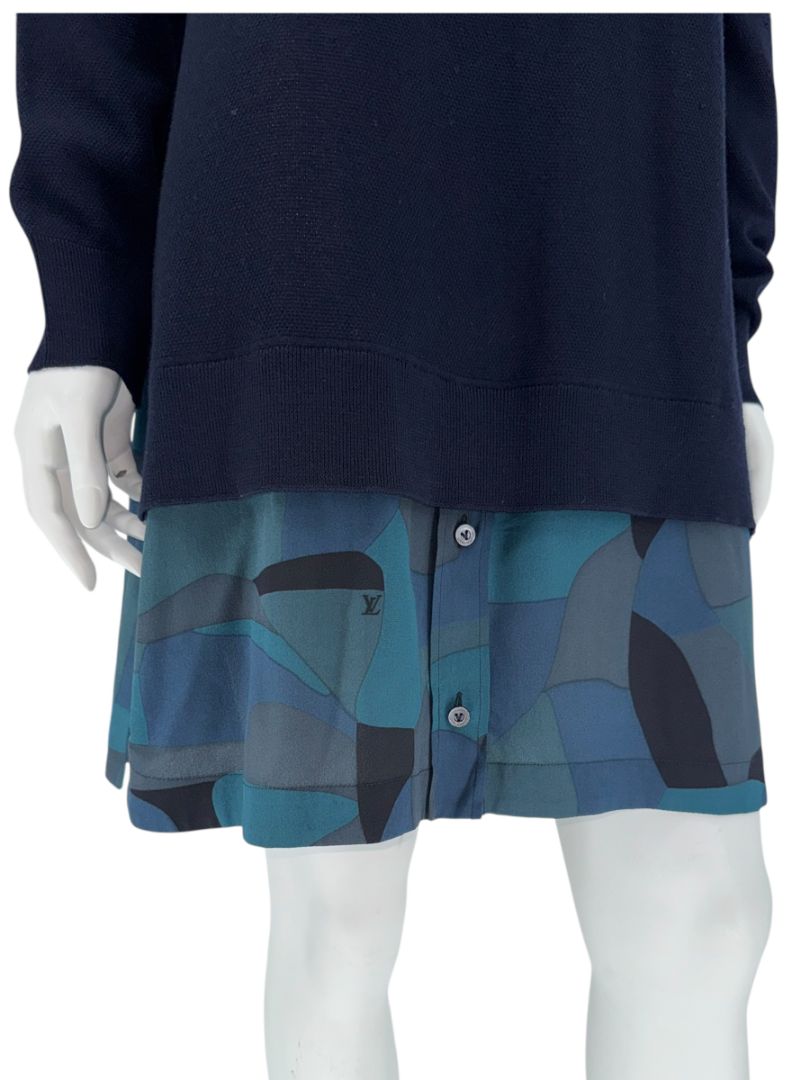 Louis Vuitton Navy Knit Tunic Dress with Printed Hem - Size L
