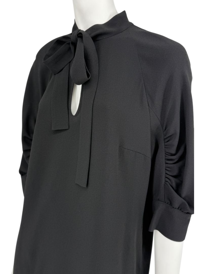 Prada Black Tie-Neck Blouse with Ruched Sleeves – Size 44