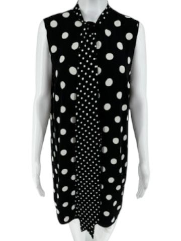Andrew Gn Black & White Polka Dot Sleeveless Silk Shift Dress - Size 46
