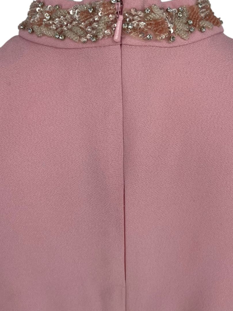 Pamella Roland Blush Embellished Neck Column Dress – Large