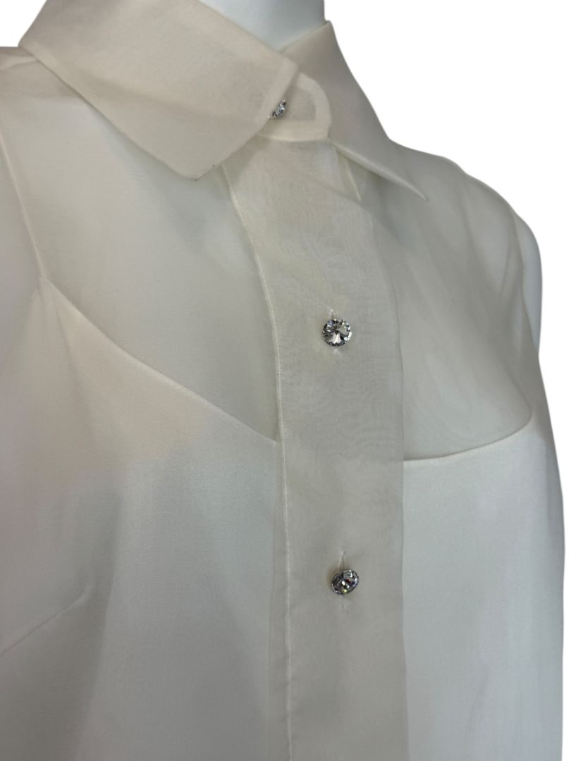 Pamella Roland Sleeveless Organza Blouse with Jewel Buttons - Large