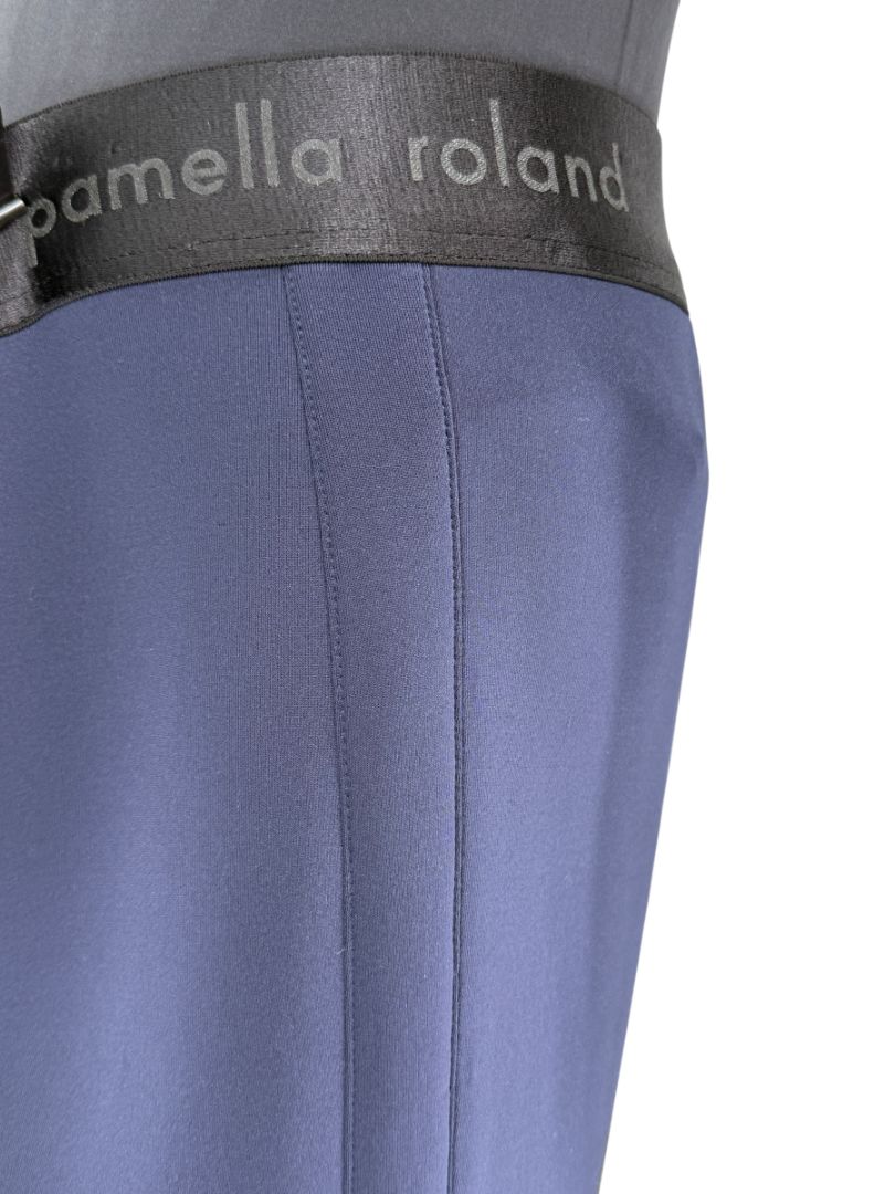 Pamella Roland Navy Slim-Leg Pants with Black Logo Waistband – Large
