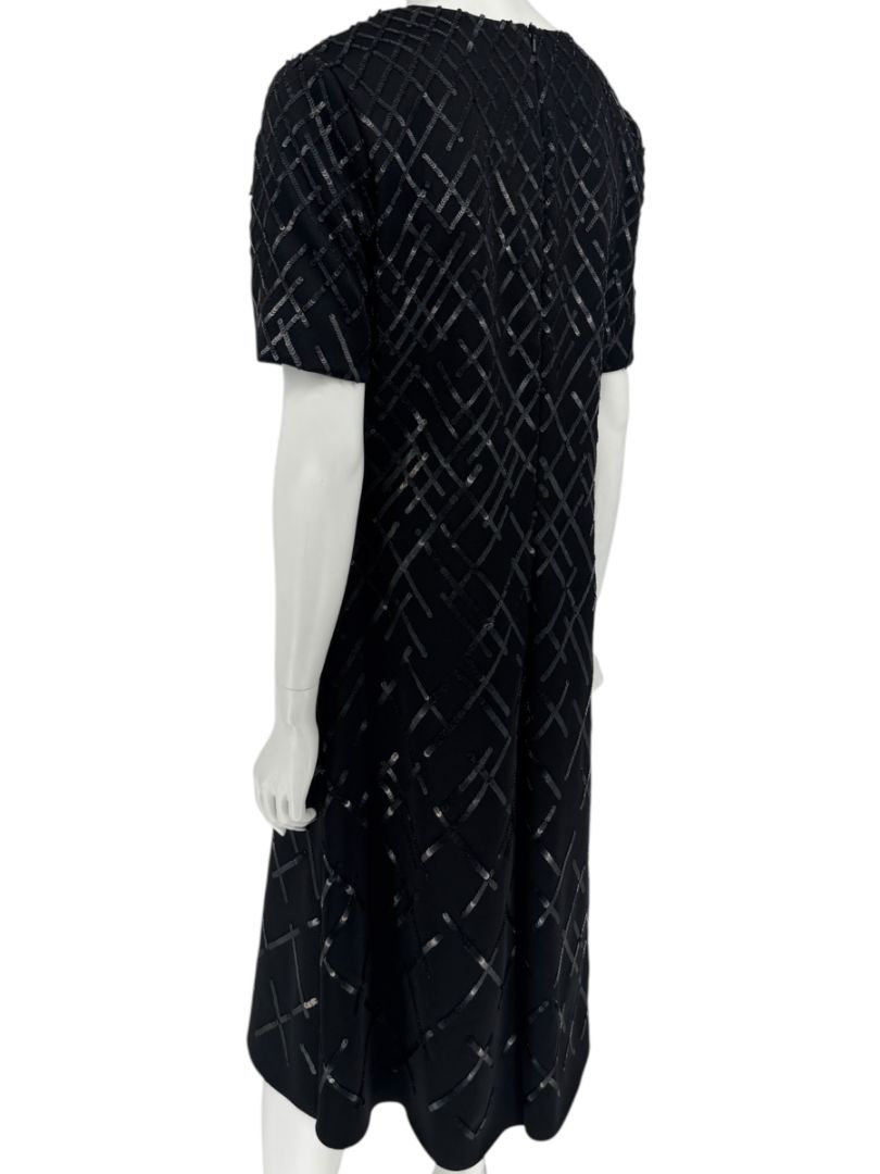 Pamella Roland Black Sequin Grid Shift Dress – Large