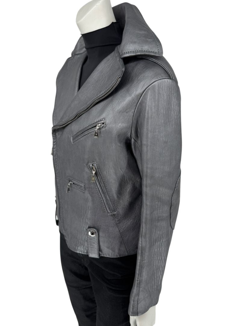 Louis Vuitton Metallic Grey Lambskin Moto Jacket – Size FR 40 (US 8)