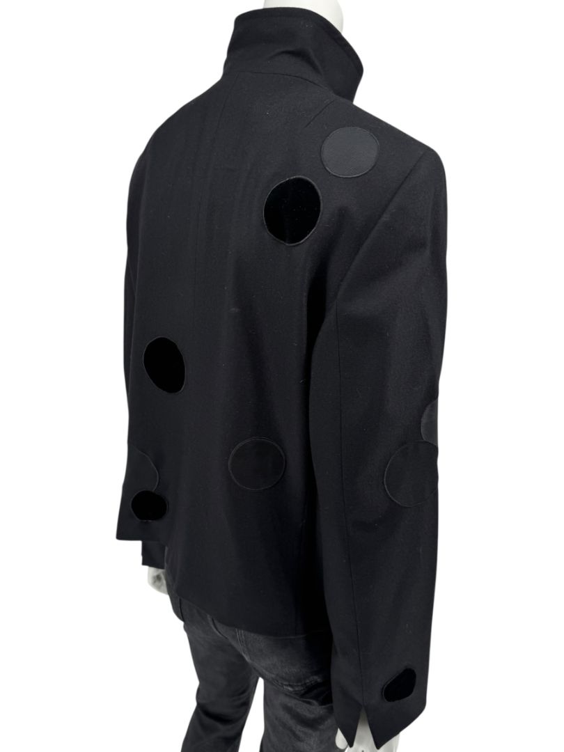 Akris Punto Black Wool Jacket with Leather & Velvet Appliqué – Size US 12