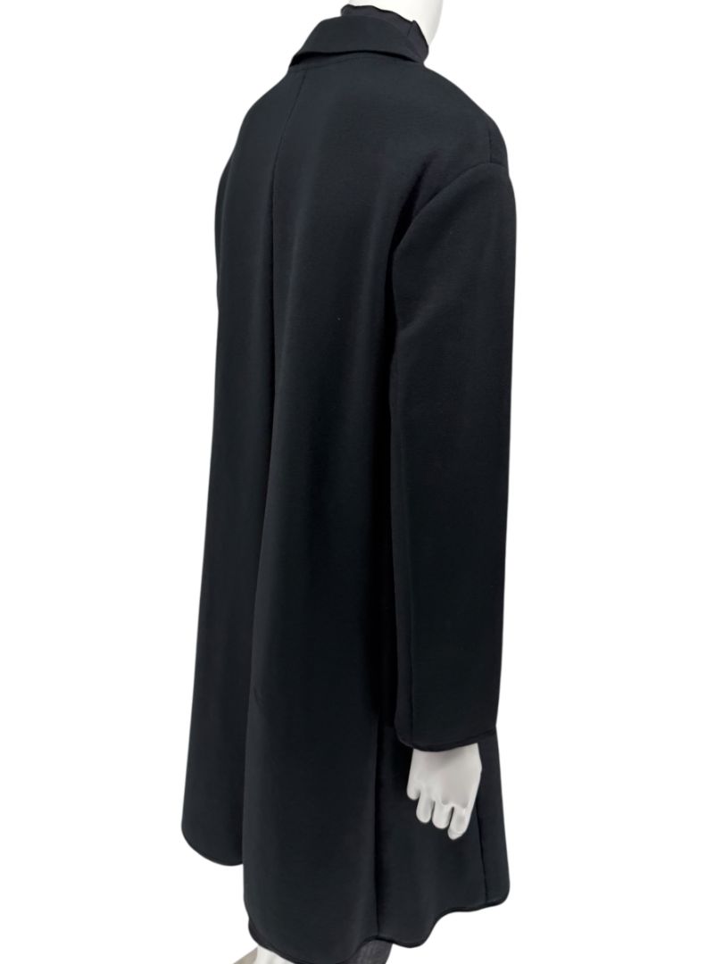 Pamella Roland Black Long Coat Minimalist Hidden Placket Shirt Collar - Large