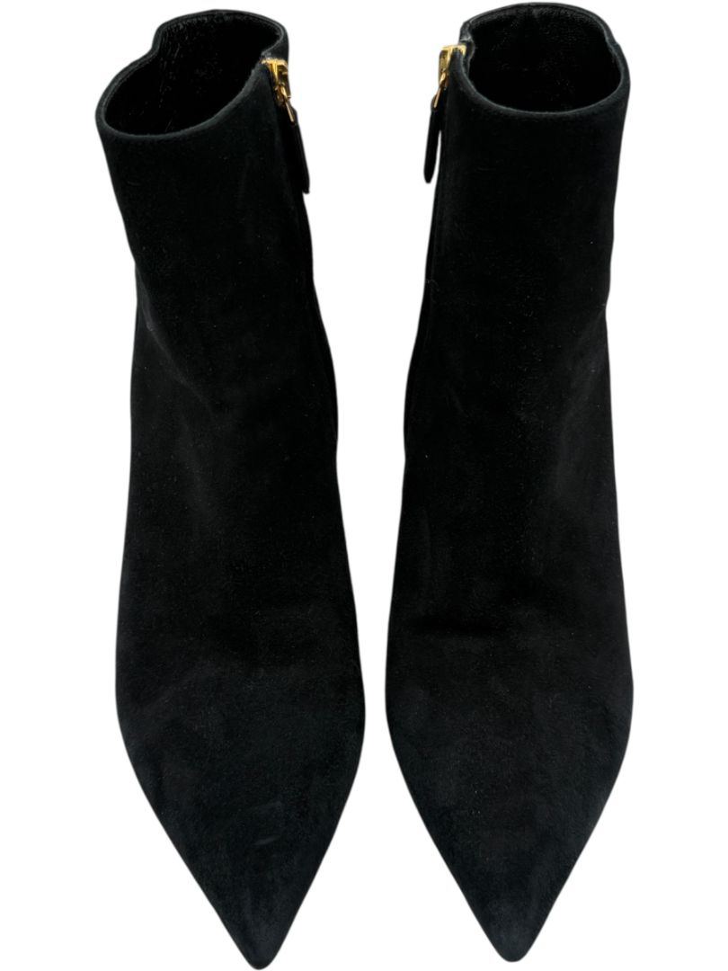 Prada Black Suede Pointed-Toe Booties – Size 39