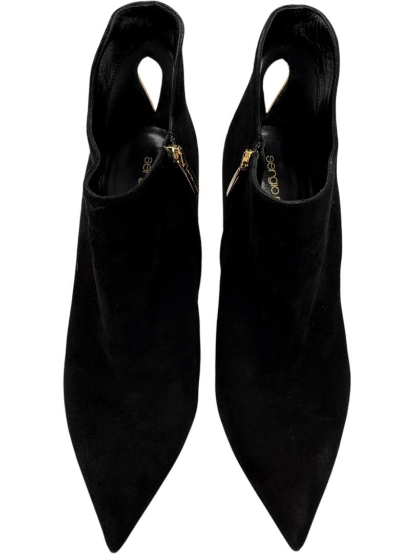 Sergio Rossi Black Suede Sculptural Heel Booties – Size 39.5