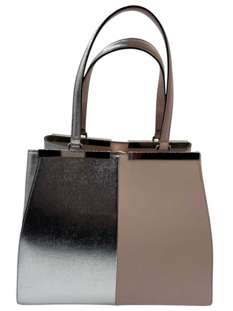 Fendi Pink/Silver Grained Leather 3Jours Large Shopper Tote Bag