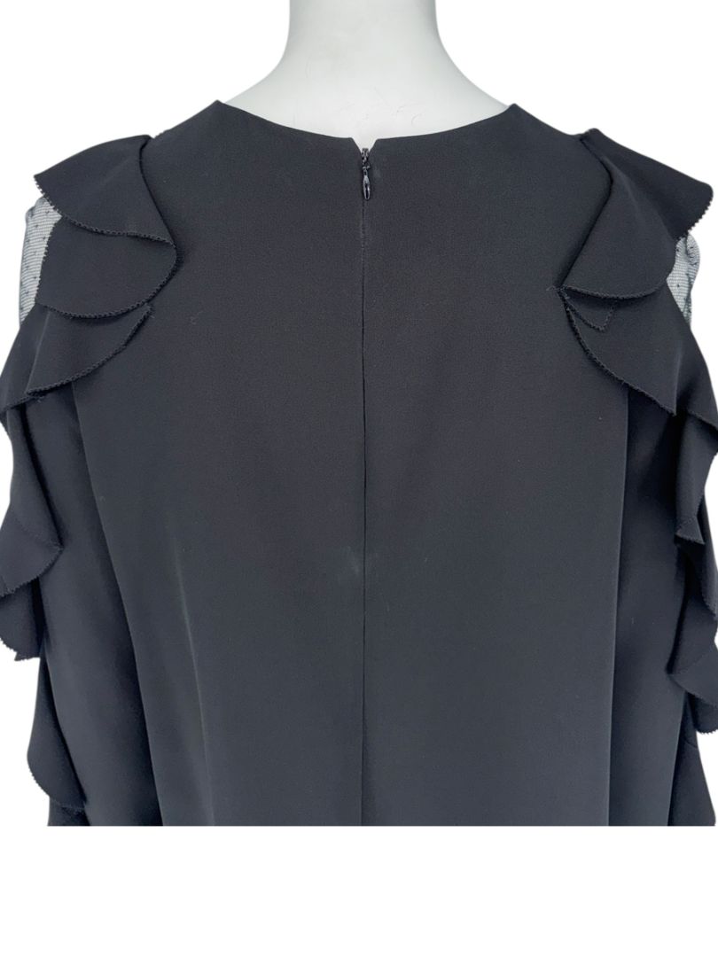 Valentino Black Long Sleeve Ruffle Mini Dress with Point d'Esprit Inset – Size US 10 / IT 46