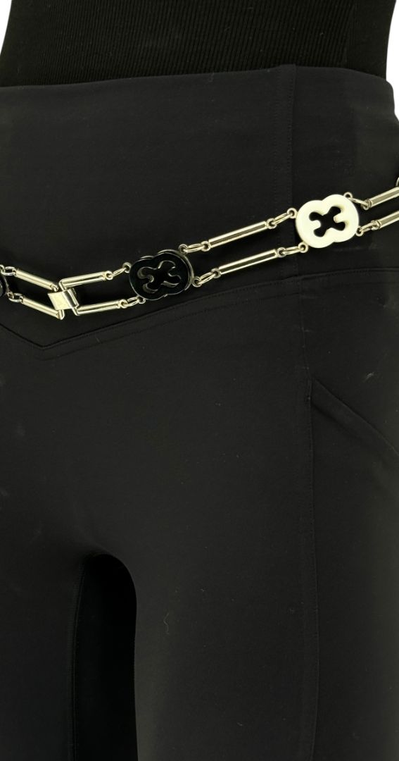 Escada Silver Chain Link Belt with Black & White Enamel Accents – 38”
