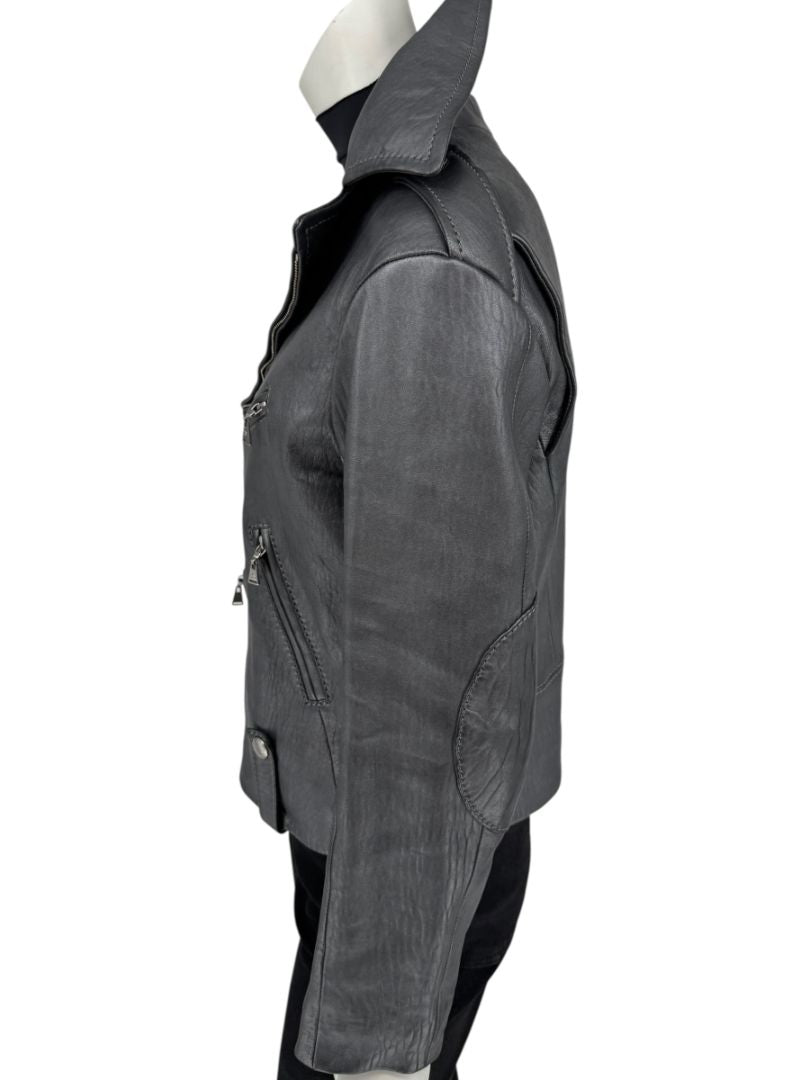 Louis Vuitton Metallic Grey Lambskin Moto Jacket – Size FR 40 (US 8)