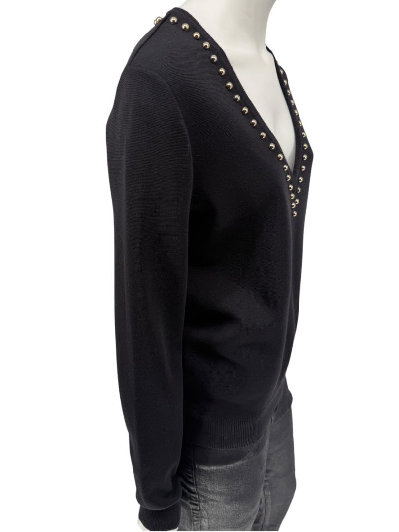 Givenchy Paris Black Wool Studded V-Neck Sweater – Size M