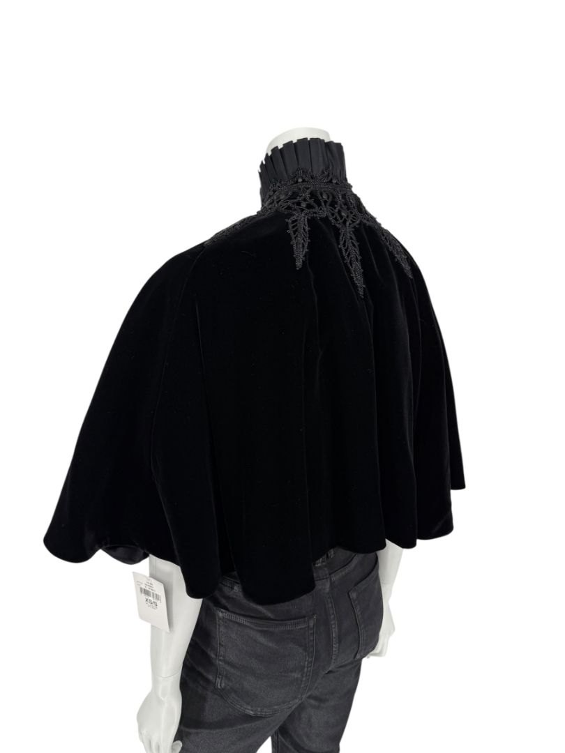 NWT Ralph Lauren Black Velvet & Silk-Trim Cape – Size XS/S