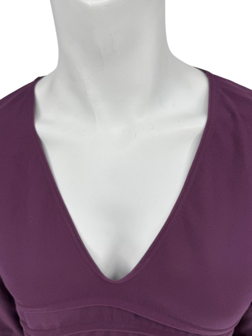 Wolford Plum Textured Pleated Long-Sleeve Top – Large