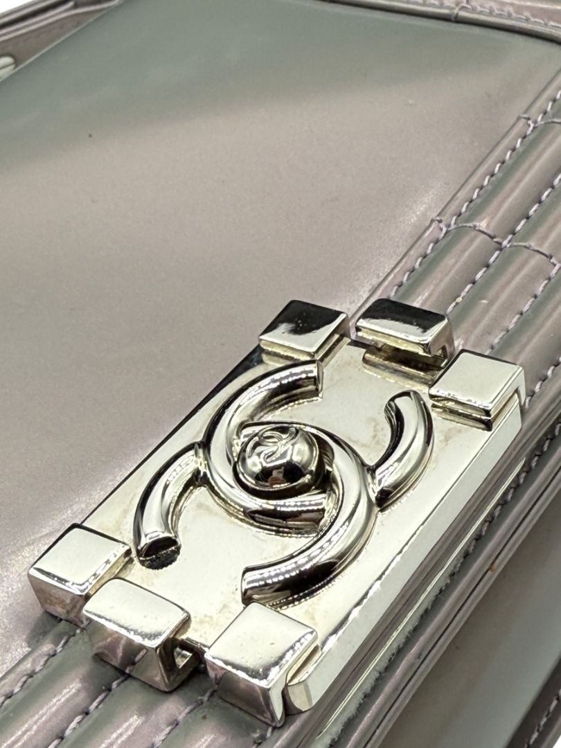 Chanel Lilac Iridescent Patent Calfskin Medium Boy Bag Silver Hardware w/ Box & Card