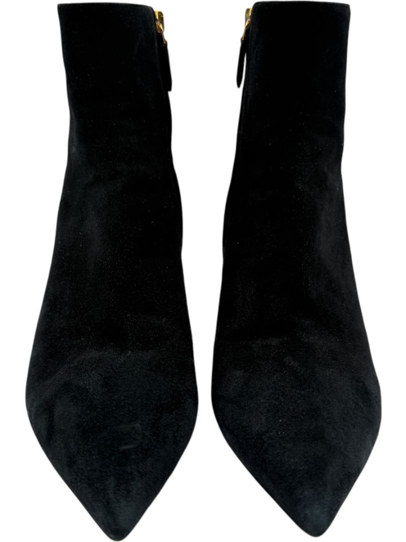 Prada Black Suede Pointed-Toe Booties – Size 39