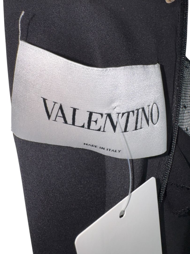 Valentino Black Long Sleeve Ruffle Mini Dress with Point d'Esprit Inset – Size US 10 / IT 46