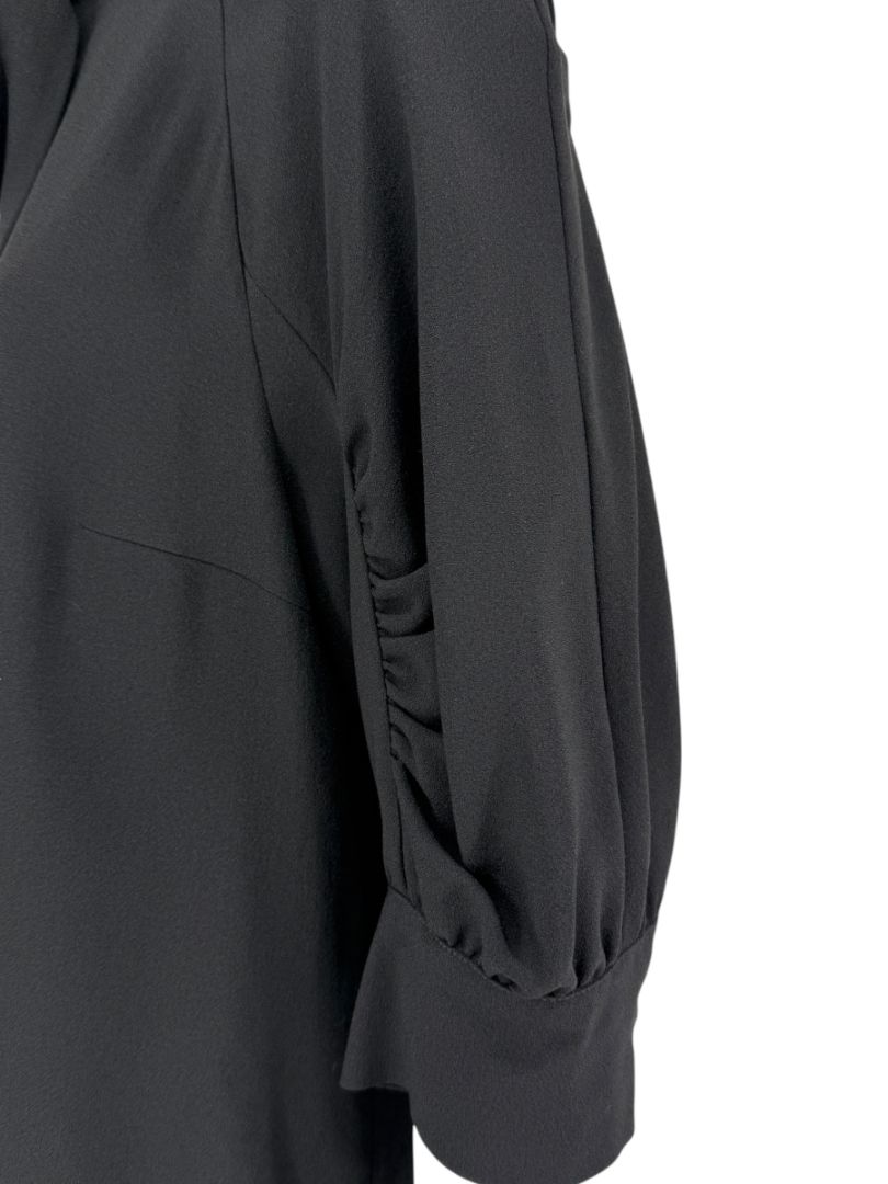 Prada Black Tie-Neck Blouse with Ruched Sleeves – Size 44
