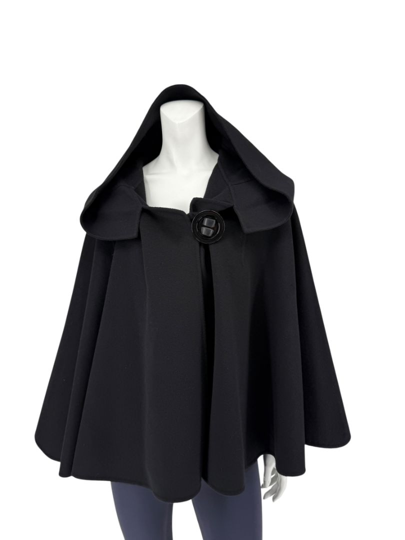 Giorgio Armani Black Wool-Cashmere Hooded Cape – Size IT 46 / US 10