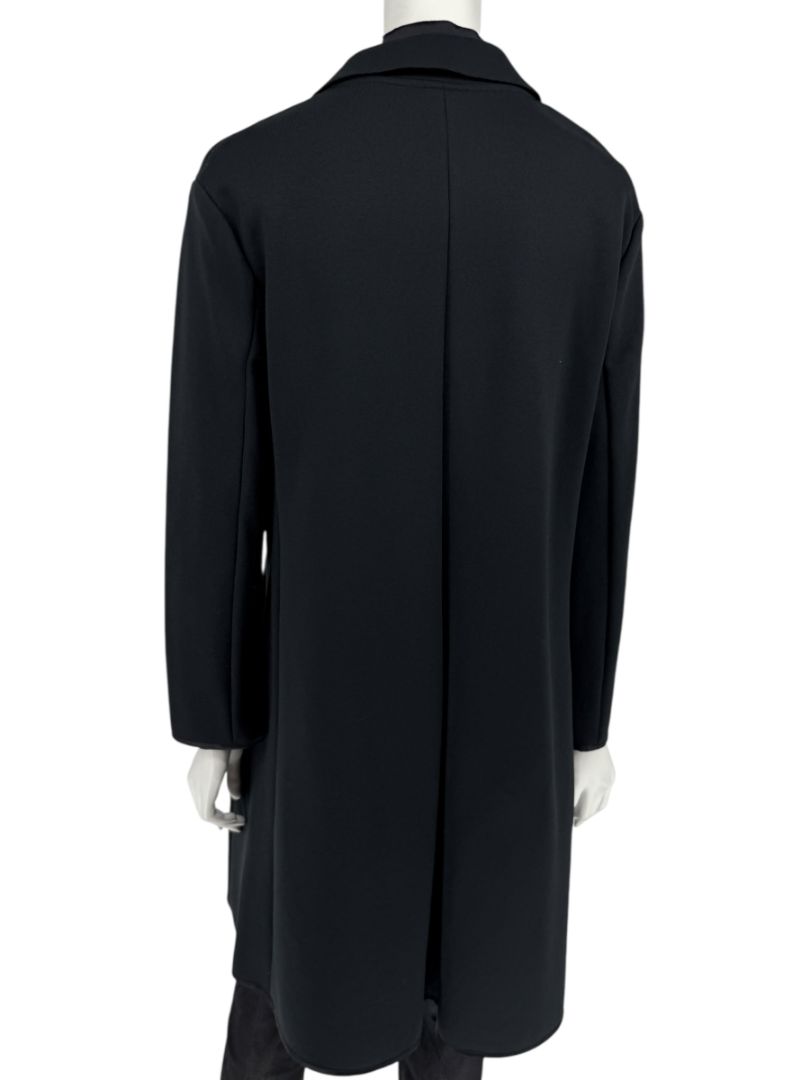 Pamella Roland Black Long Coat Minimalist Hidden Placket Shirt Collar - Large