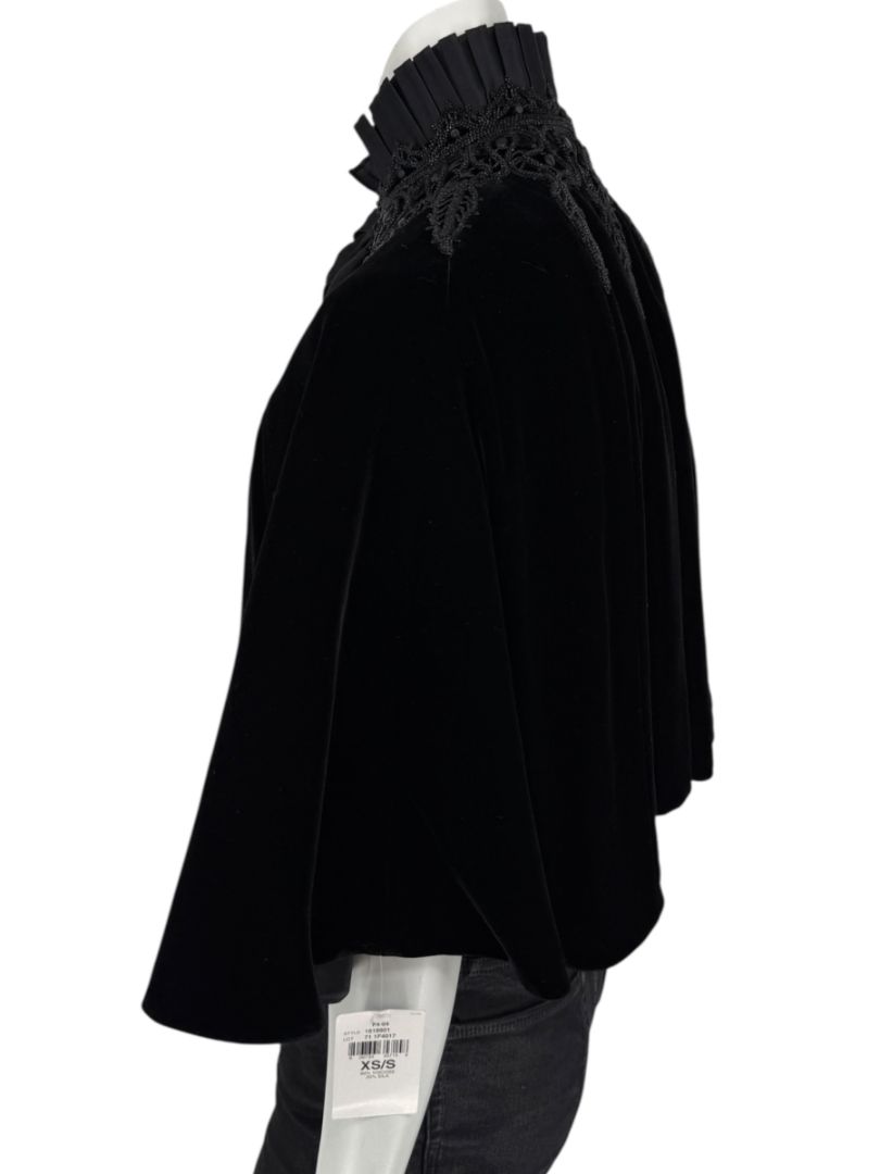 NWT Ralph Lauren Black Velvet & Silk-Trim Cape – Size XS/S