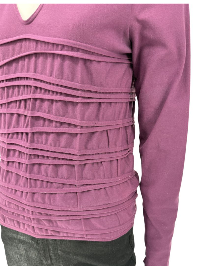 Wolford Plum Textured Pleated Long-Sleeve Top – Large