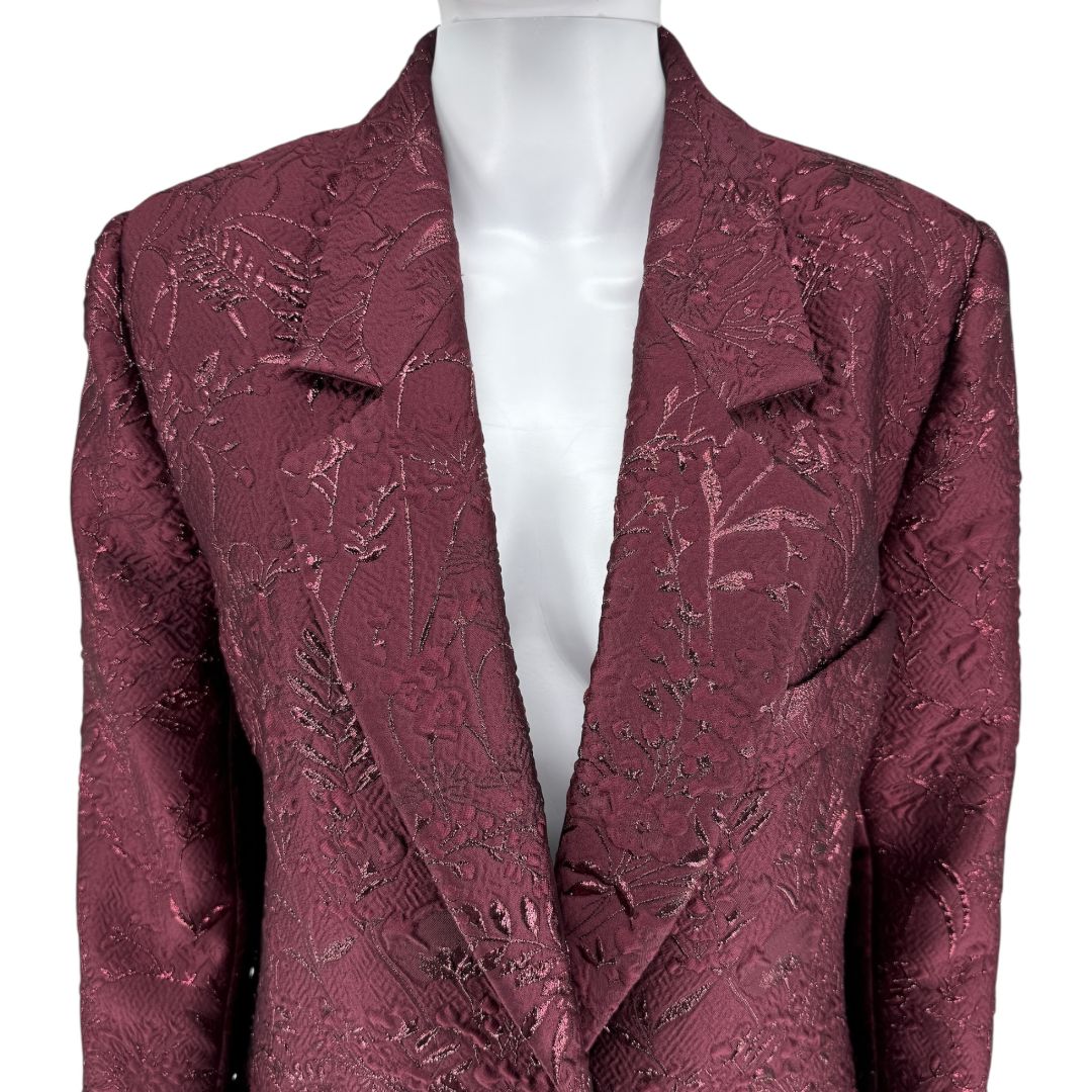 Pamella Roland -Wine Brocade Metallic Floral Dress & Coat Set - Size 8/10