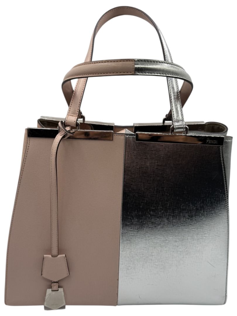 Fendi Pink/Silver Grained Leather 3Jours Large Shopper Tote Bag