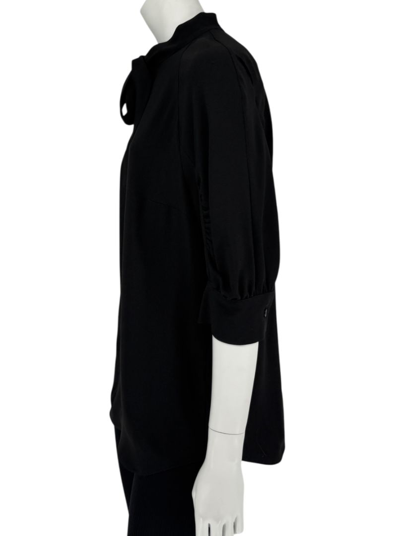 Prada Black Tie-Neck Blouse with Ruched Sleeves – Size 44