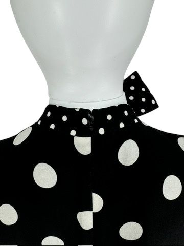 Andrew Gn Black & White Polka Dot Sleeveless Silk Shift Dress - Size 46