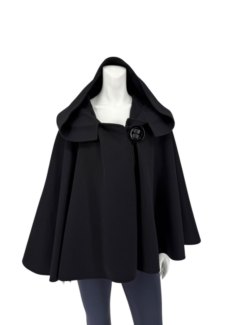 Giorgio Armani Black Wool-Cashmere Hooded Cape – Size IT 46 / US 10