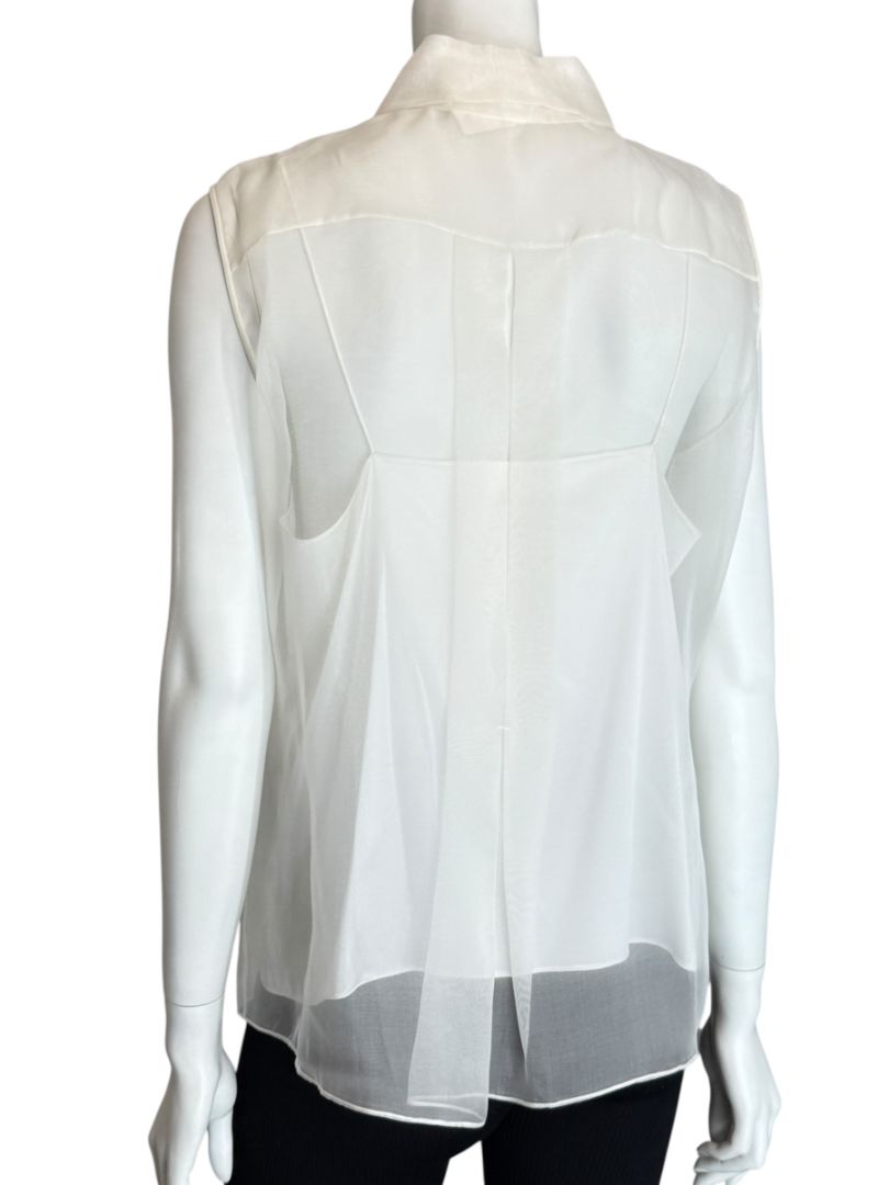 Pamella Roland Sleeveless Organza Blouse with Jewel Buttons - Large