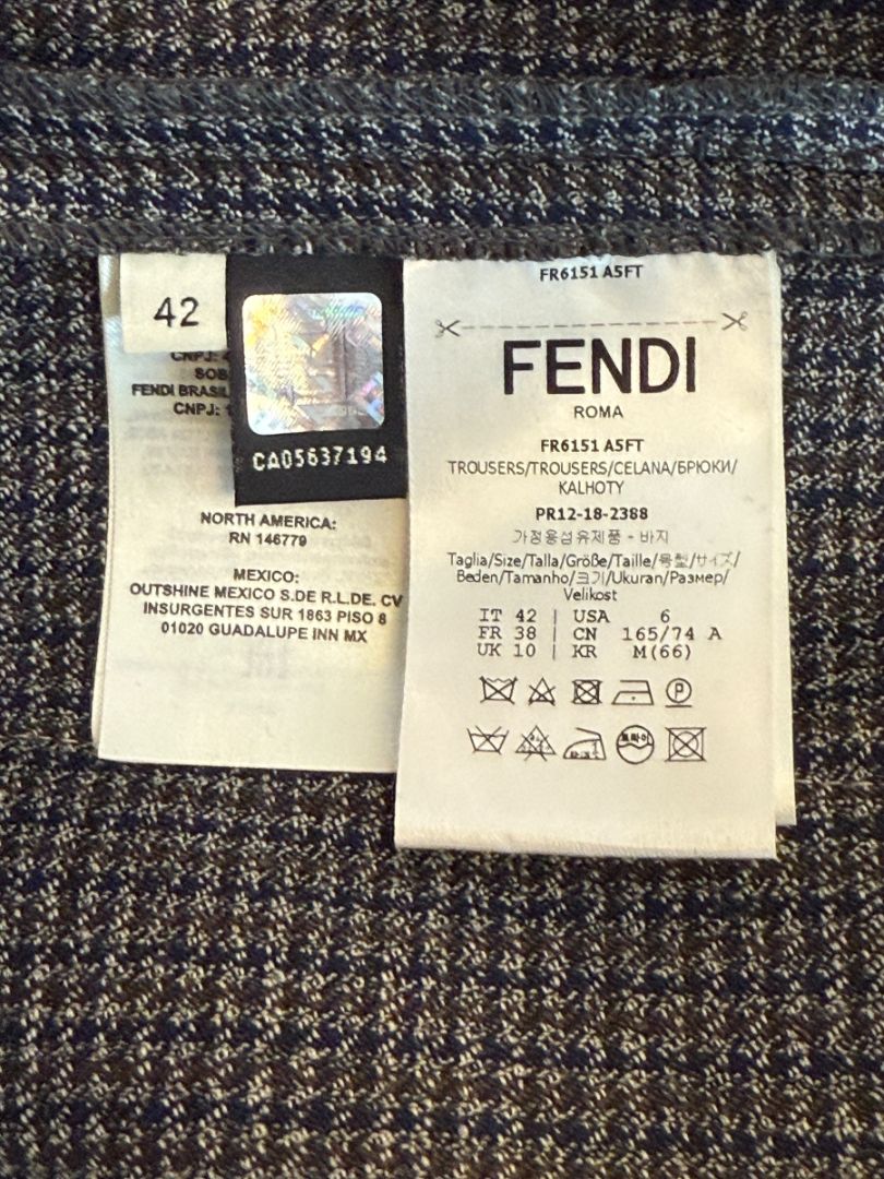 Fendi Roma Grey Wool-Blend Checked Pantsuit – Size IT 42 (Jacket) / IT 40 (Pants)