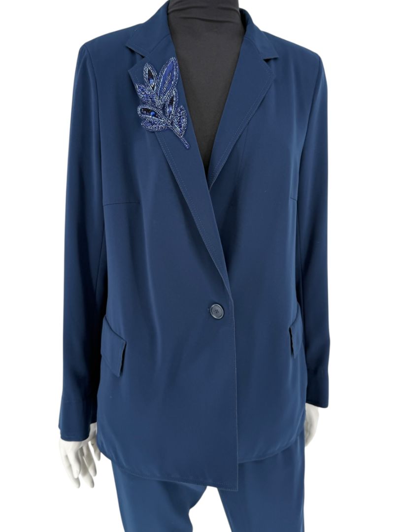 Akris Punto Navy Beaded Blazer & Pants Suit Set – Size US 10