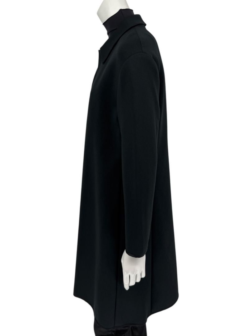 Pamella Roland Black Long Coat Minimalist Hidden Placket Shirt Collar - Large
