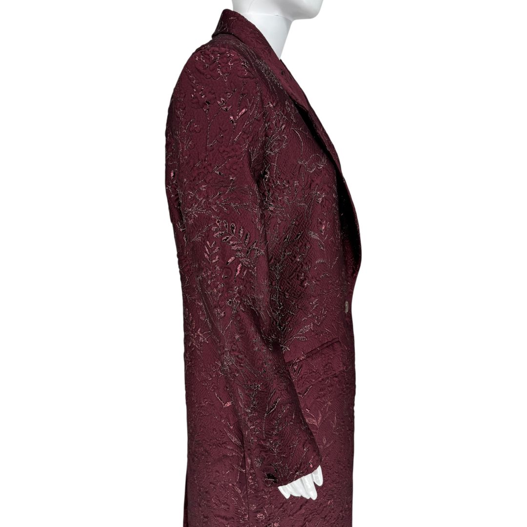 Pamella Roland -Wine Brocade Metallic Floral Dress & Coat Set - Size 8/10