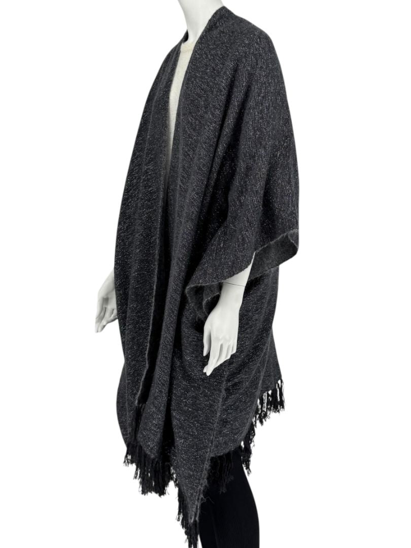 Brunello Cucinelli Grey Cashmere Alpaca Lurex Fringe Poncho – OS