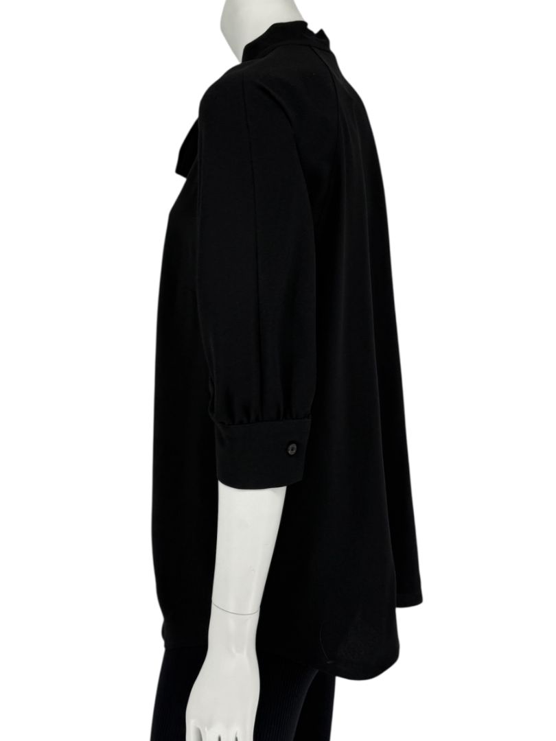 Prada Black Tie-Neck Blouse with Ruched Sleeves – Size 44