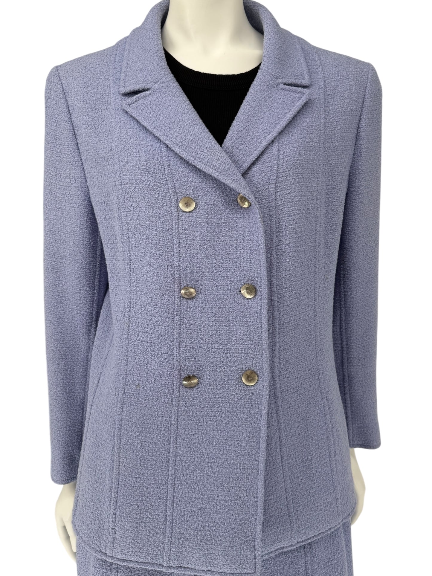Fall 1998 Chanel Boutique Periwinkle Tweed Skirt Suit – Size FR 46