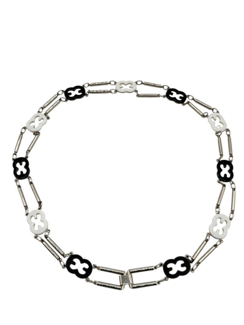 Escada Silver Chain Link Belt with Black & White Enamel Accents – 38”