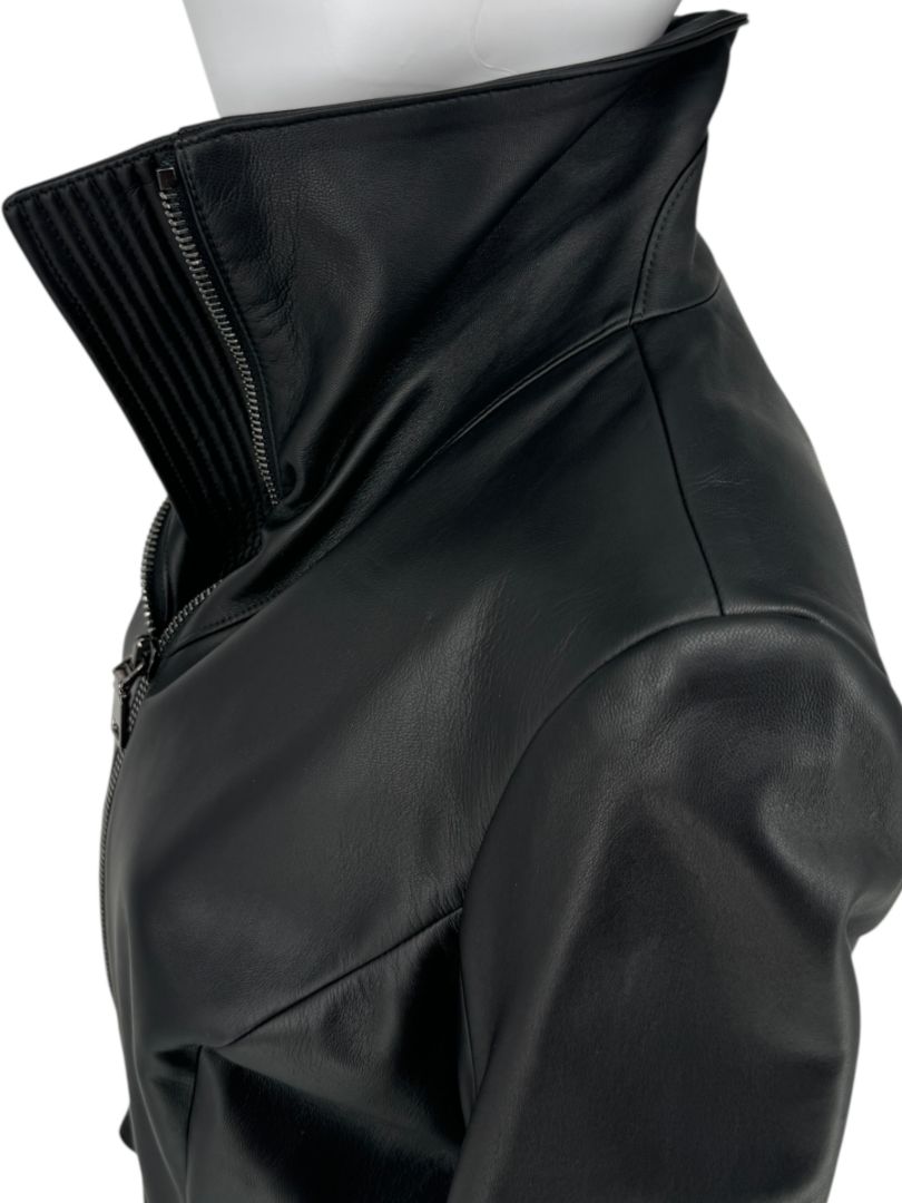 Pamella Roland Black Lambskin Moto-Inspired Leather Jacket – Large