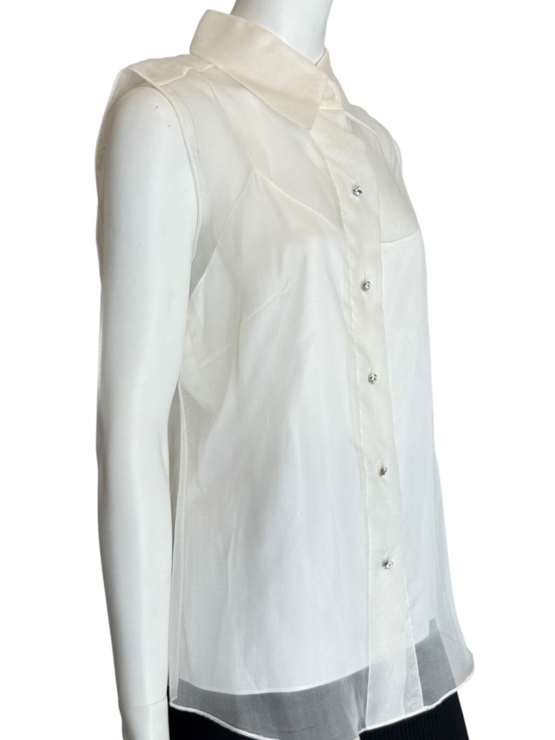 Pamella Roland Sleeveless Organza Blouse with Jewel Buttons - Large