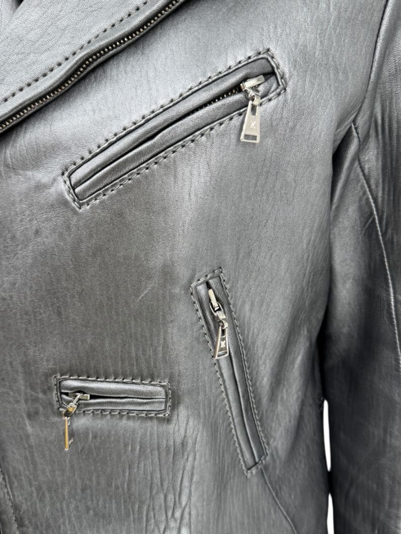Louis Vuitton Metallic Grey Lambskin Moto Jacket – Size FR 40 (US 8)