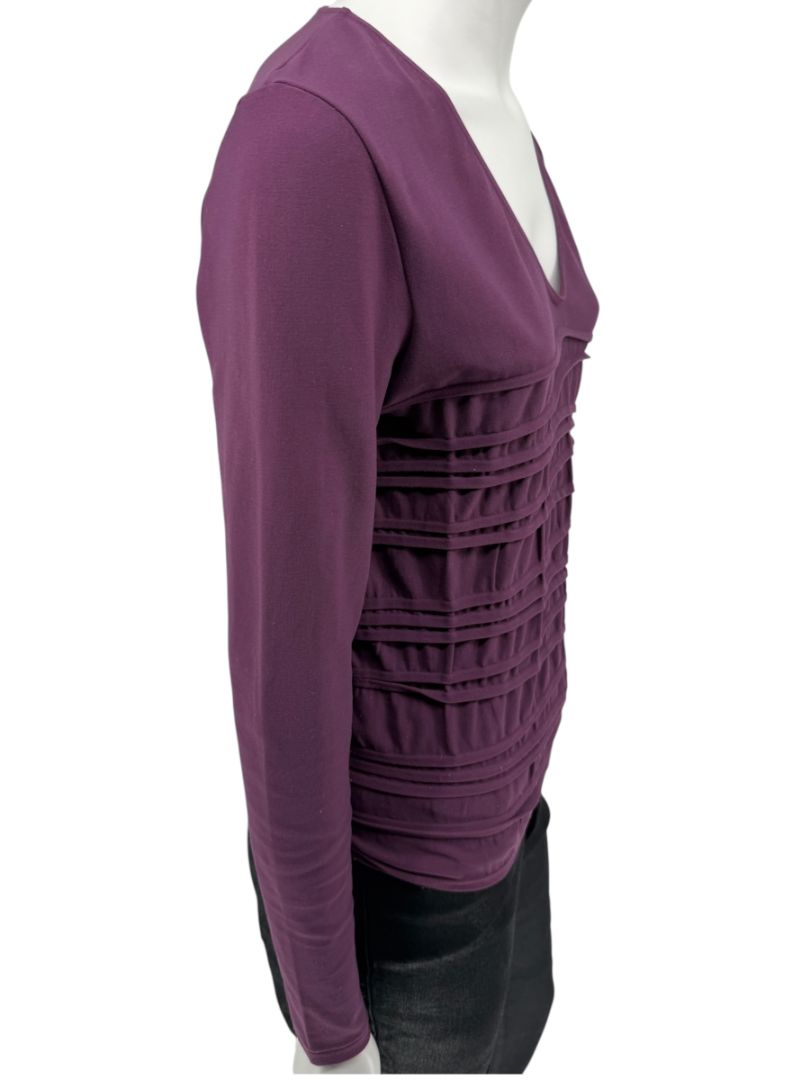 Wolford Plum Textured Pleated Long-Sleeve Top – Large