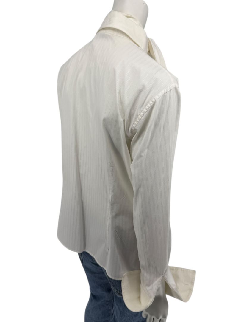 Zang Toi Ivory Striped Blouse with Detachable Neck Tie – Size 14